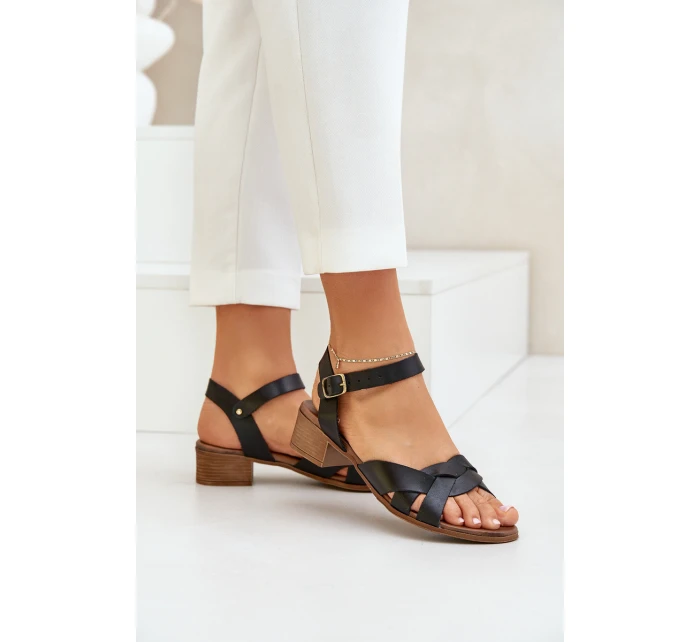Kožené Sandály Na Podpatku  Černé model 21684026 - Zazoo