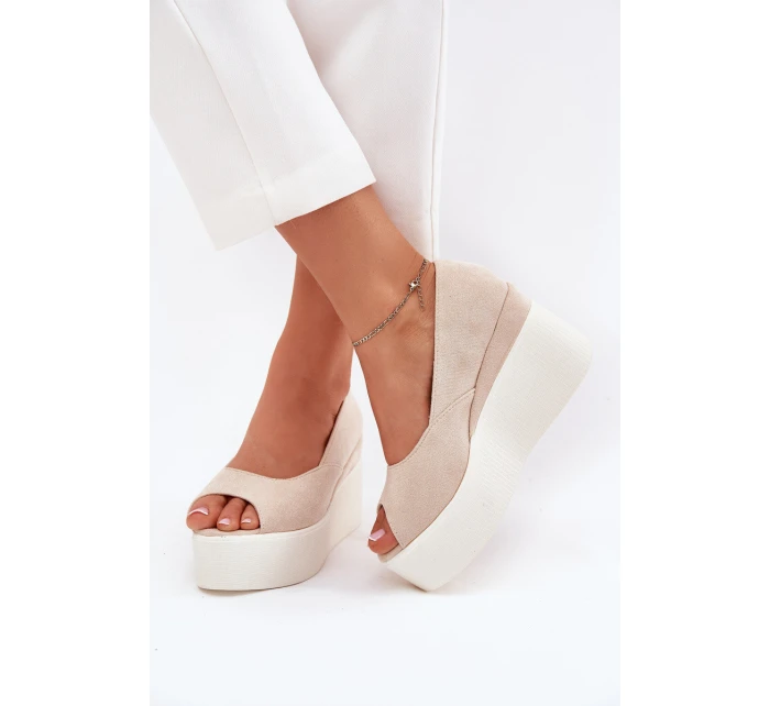 Sandały Damskie Na Koturnie I Platformie Jasnobeżowe Felyra Sandały Damskie Na Koturnie I Platformie Jasnobeżowe Felyra