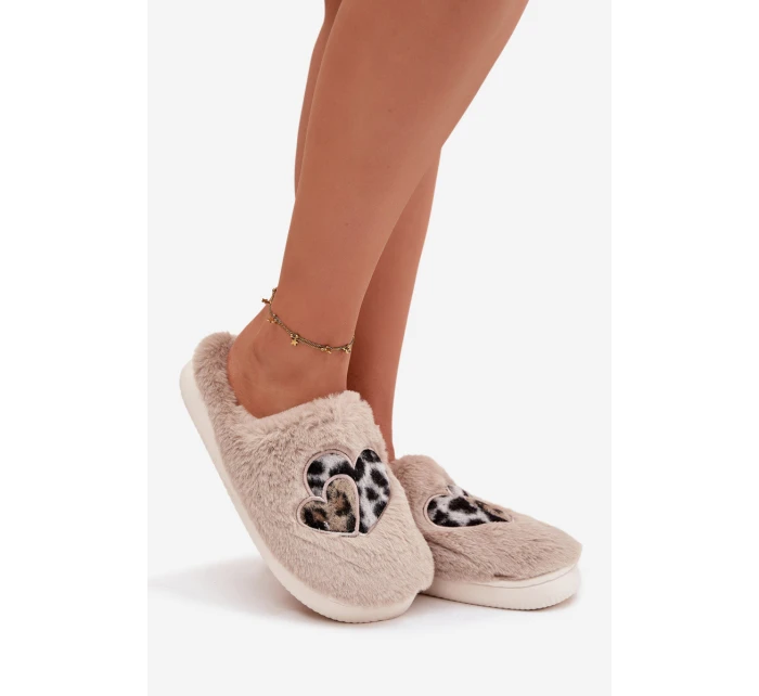 Kožešinové pantofle se srdíčky béžové Amandra