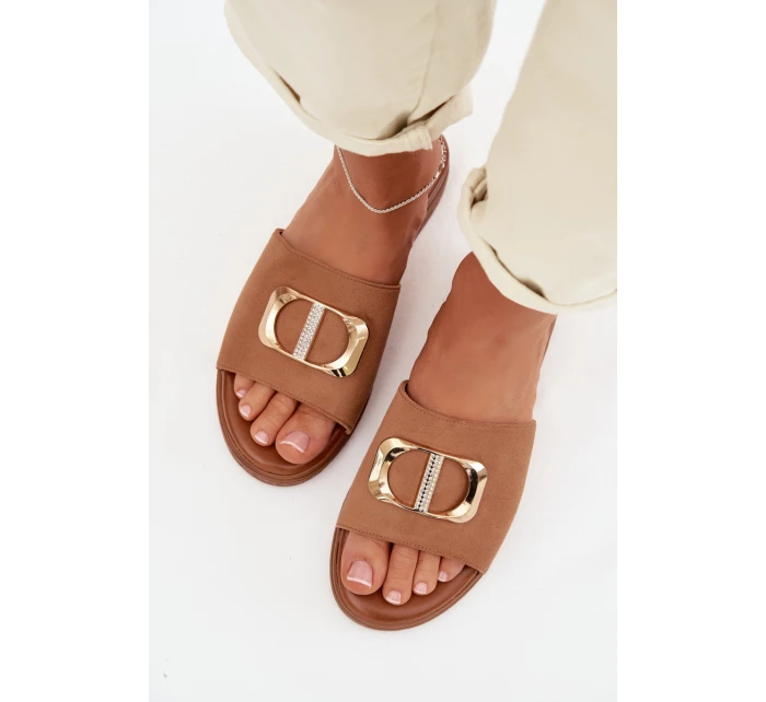 Dámské pantofle s zlatým detailem Camel model 22027934 - Boto