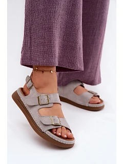 Kožené semišové dámské sandály s přezkami Vinceza 79620 šedé