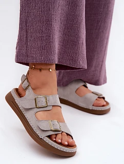 Kožené semišové dámské sandály s přezkami model 22125966 šedé - VINCEZA