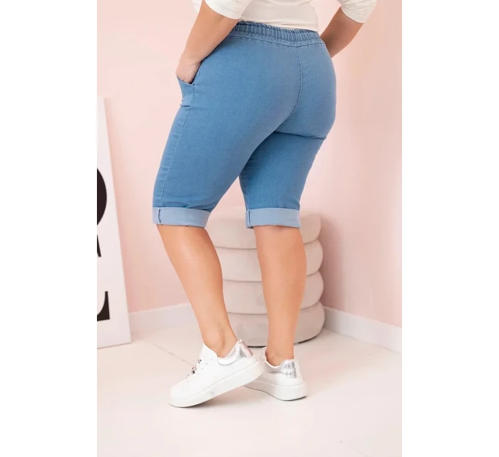 Dámske Plus veľkosť bavlnené šortky s kravatami Light Denim