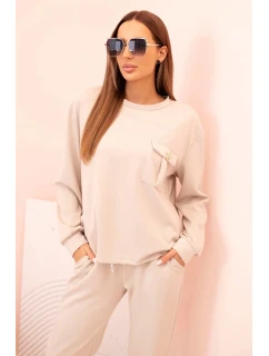 Komplet dámský máslový mikina a kalhoty s gumou béžový