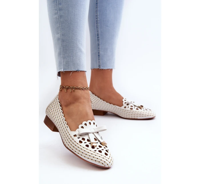 Ażurowe Baleriny Damskie Z Kokardką Białe Nestavia