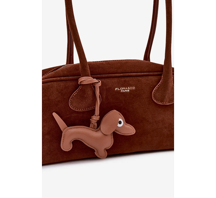 Kožená kabelka Bageta s přívěskem jezevčíkem Camel Annette