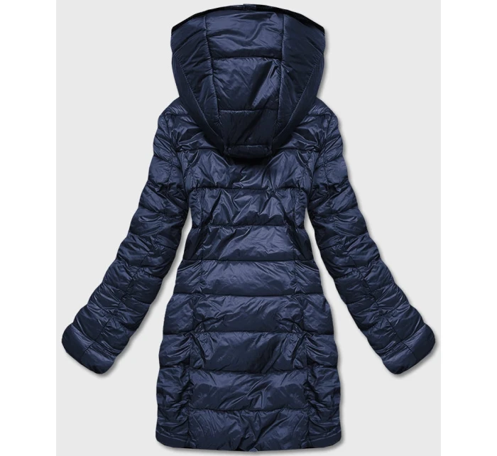 Tmavomodrá obojstranná dámska bunda - kožuch (b8053-3) Tmavomodrá obojstranná dámska bunda - kožuch (b8053-3)