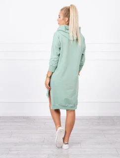 Šaty s kapucí a delšími zády tmavě mátové