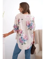 Dámská bavlněná halenka s květinovým vzorem béžový