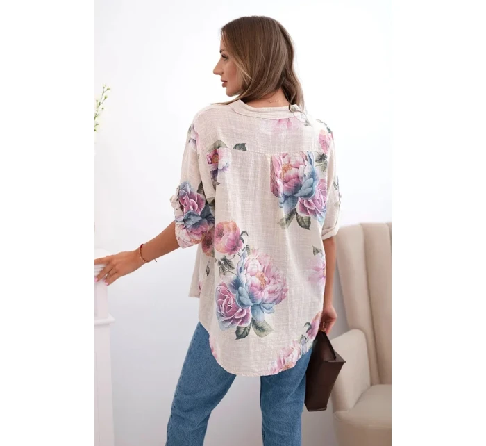 Dámská bavlněná halenka s květinovým vzorem béžový