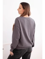 Dámská mikina z bavlny basic s kulatým výstřihem grafitová