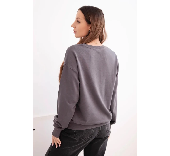 Dámská mikina z bavlny basic s kulatým výstřihem grafitová