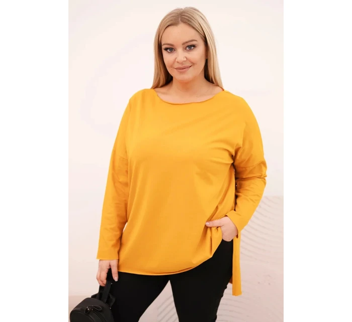 Dámske Plus veľkosť asymetrické dlhý rukáv blúzka horčicová