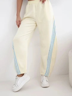 Dámske nohavice z maslovej viskózy s lampasom žlté