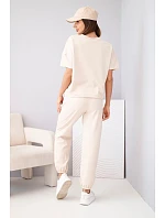 Dámská bavlněná souprava halenka s krátkým rukávem a teplákové kalhoty béžová