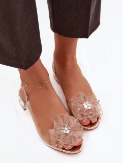 Průhledné sandály na nízkém podpatku s krystaly a ozdobou D&A model 21908366 růžové zlato - S.Barski