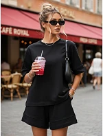 Bavlnená dámska súprava so šortkami Poľský výrobok čierna FashionStreet AY1169