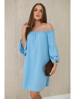 Španielske šaty s volánmi na rukáve modré