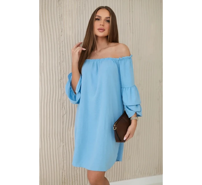 Španielske šaty s volánmi na rukáve modré