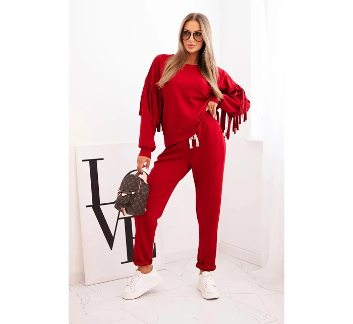 Dámska maslová súprava s lemovaním na rukávoch bordová