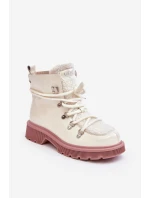 Lakierowane Skórzane Botki Trapery Damskie GOE MM2N4083 Białe