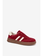 Sneakersy Damskie Zamszowe Na Platformie Bordowe Sylviona