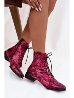 Kožené vzorované kotníkové boty na ploché podrážce model 21714214 Růžové - Maciejka