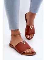 Dámske papuče z ekokože na plochom podpätku, hnedé Maliha Dámske papuče z ekokože na plochom podpätku, hnedé Maliha