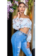 Dámsky sexy volánový top Carmen T80149 Ružová s kvetinovým vzorom - Style fashion