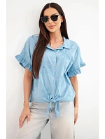 Dámská bavlněná košile model 22207091 s květinovou výšivkou džínová - K-Fashion