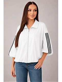 Dámská jarní model 22227958 bunda s límcem a lampasy ecru - K-Fashion