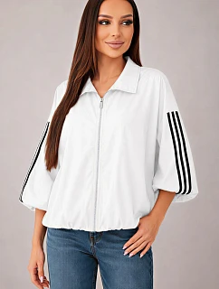 Dámská jarní model 22227958 bunda s límcem a lampasy ecru - K-Fashion