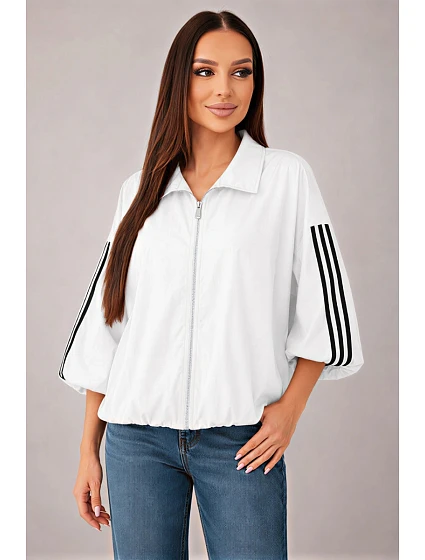 Dámská jarní model 22227958 bunda s límcem a lampasy ecru - K-Fashion