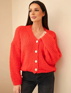 Dámský svetr s model 22384931 s ozdobnými knoflíky červený - K-Fashion