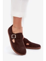 Semišové polobotky barefoot dámské s přezkou model 21703112 čokoládové - Zazoo