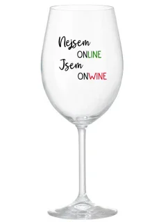 NEJSEM ONLINE JSEM ONWINE - čirá sklenice na víno 350 ml