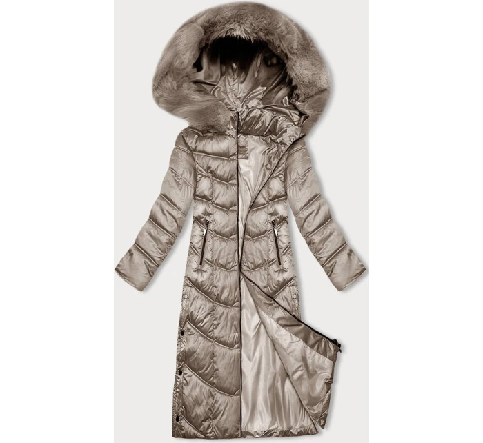 Dlhá zimná bunda s kapucňou S'west v béžovej farbe (B8198-12)