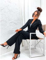 Čierna dámska súprava - voľné sako a široké nohavice (8167)