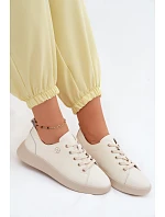 Kožené dámské polobotky model 22133405 světle béžové - VINCEZA