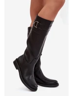 Dámske čižmy na nízkom podpätku s ozdobným detailom Arvessa - čierne Dámske čižmy na nízkom podpätku s ozdobným detailom Arvessa - čierne