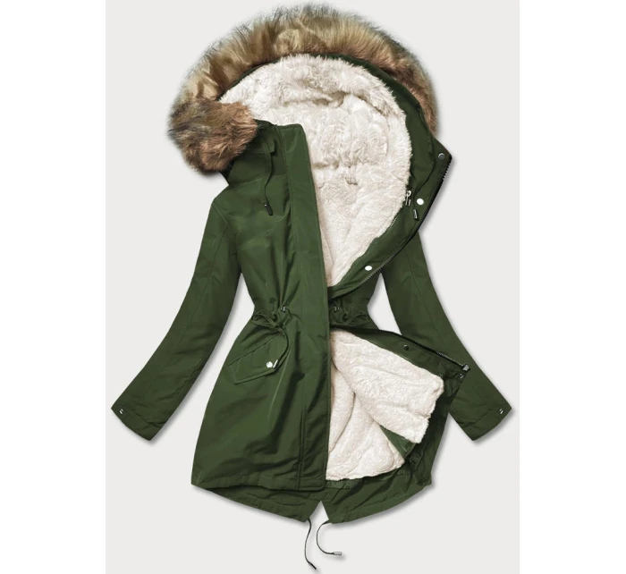 Teplá dámska zimná bunda Khaki-ecru (w629)