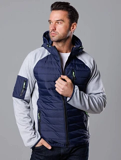 Tmavě pánská sportovní bunda z různých spojených materiálů model 18347870 - J.STYLE