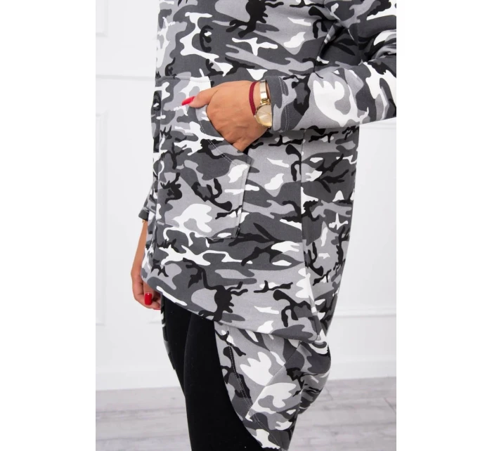 Mikina s dlhým chrbtom moro grey+black