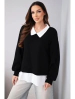 Dámská máslová mikina z viskózy s model 22014163 vsadkou černá - K-Fashion