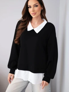 Dámská máslová mikina z viskózy s model 22014163 vsadkou černá - K-Fashion