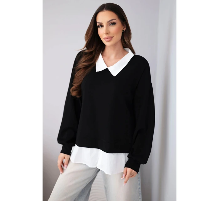 Dámská máslová mikina z viskózy s model 22014163 vsadkou černá - K-Fashion