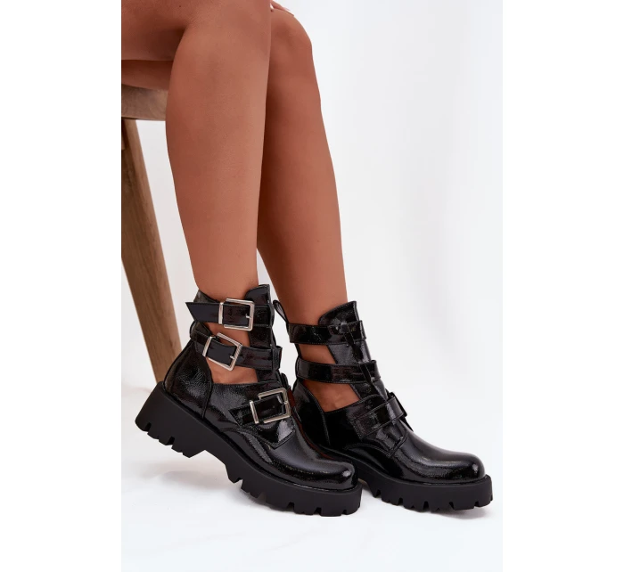 Lakované dámské s pásky a Černé model 21709075 - Boto Lakované dámské s pásky a Černé model 21709075 - Boto