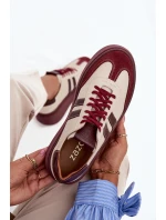 Skórzane Sneakersy Damskie Na Platformie Zazoo 3775 Beżowo-Bordowe