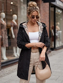 Dámska prechodná bunda typu parka s kapucňou, čierna, FashionStreet TY5833