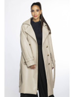 Béžový dvojradový klasický dámsky kabát z ekologickej kože AnnGissy (AG6-30)